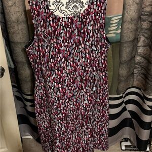 Jessica London Pink and Black Crew Neck Midi Sheath Dress